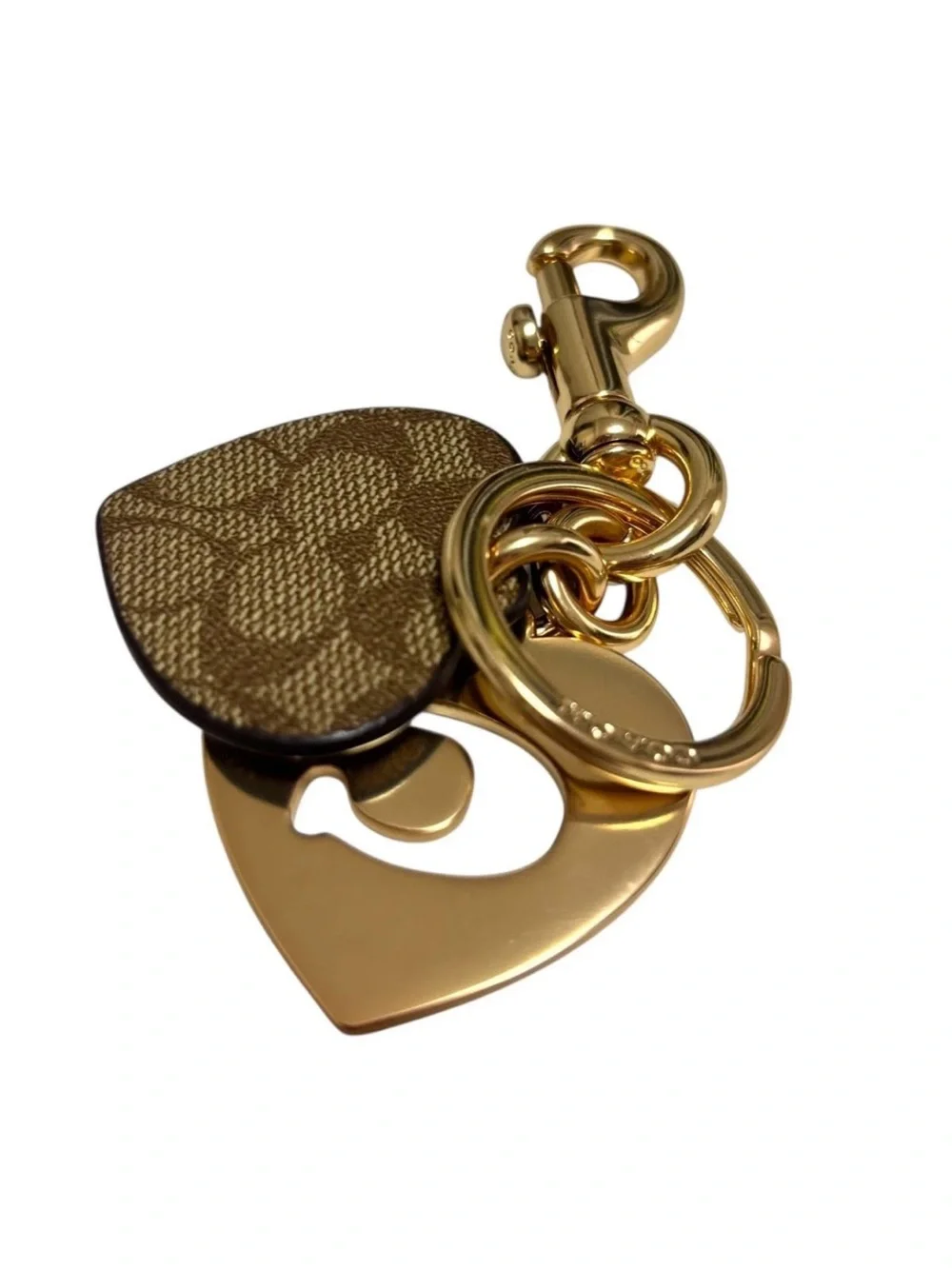 Coach Signature Canvas/ Metal Heart Cutout Key Ring / Bag Charm ✨